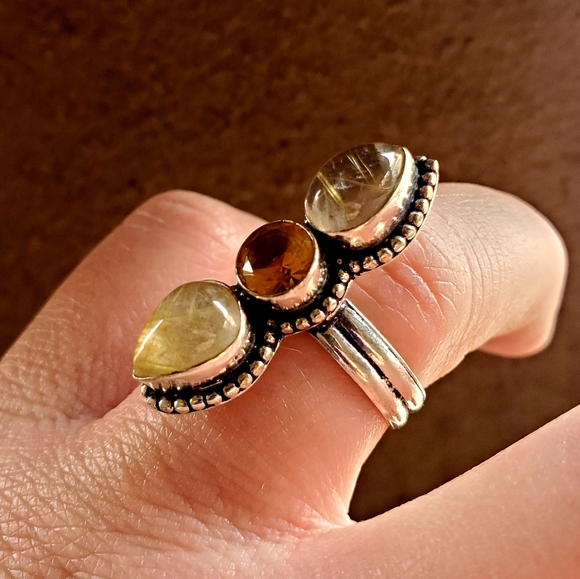 New Golden Rutile and Citrine 925 Silver Ring. - Picture 4 of 9
